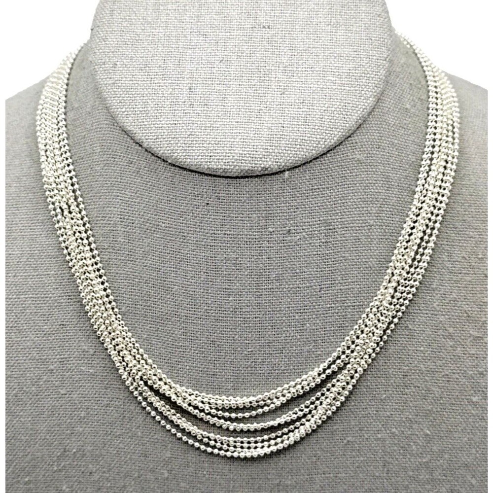 Vintage Anne Klein Multi Strand Choker Necklace Silver Tone Ball Bead Chain 18" - Picture 2 of 8